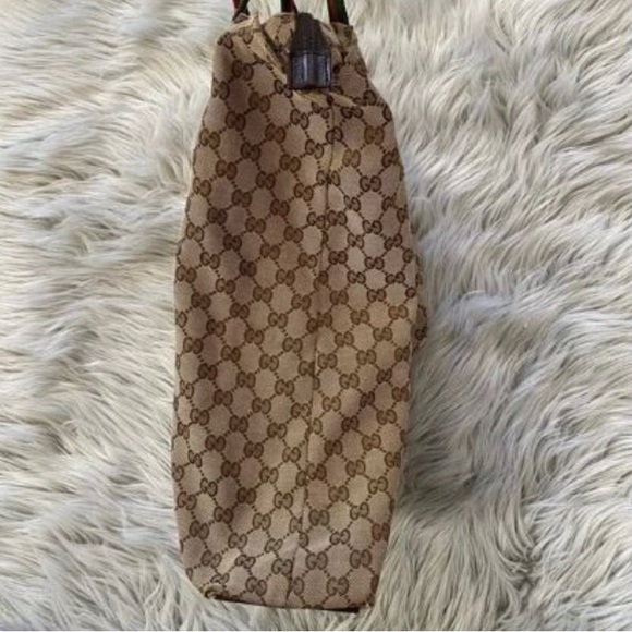 GUCCI Web Strap GG Monogram Zip Top Sherry Line Shopper Tote - Picture 11 of 12